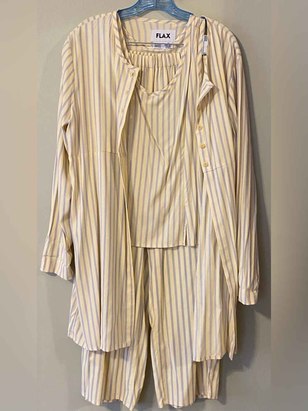 FLAX 3-piece tunic layered set, jacket, tank, pants, vertical stripe Size S